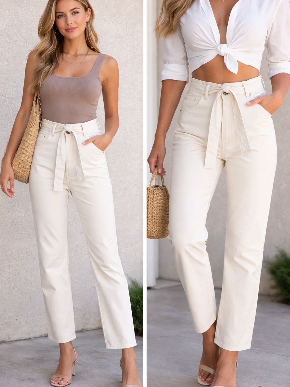 For All Mankind White Paperbag Waist Jeans Size 26 High Rise Belted